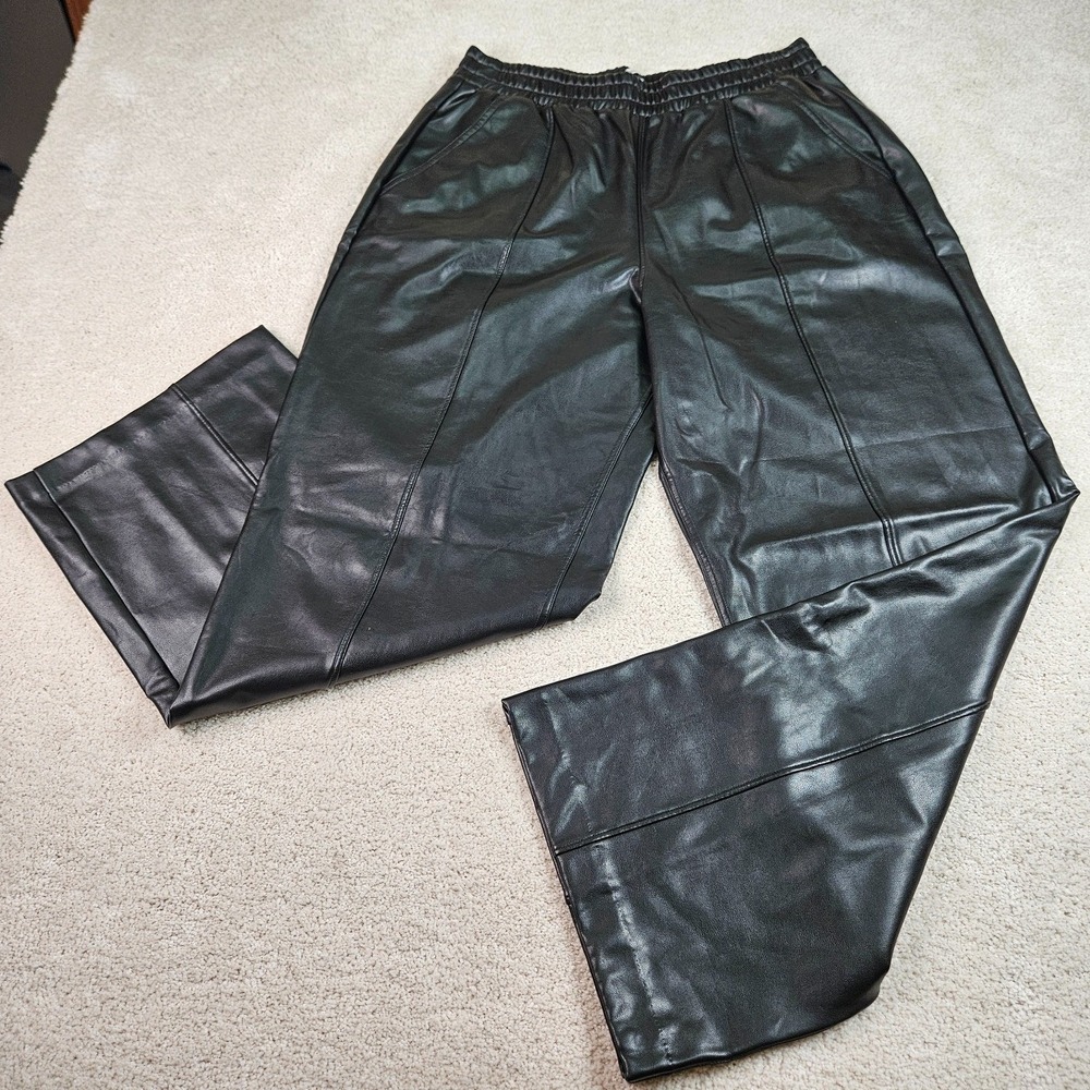 Abercrombie Fitch L Vegan Leather Pants Black Y2K Office Siren Mob Wife Rockstar